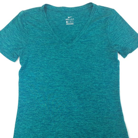 Nike Womens Green Dri Fit V Neck Short Sleeves Activewear Pullover Top Size XS - Picture 2 of 9